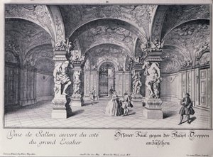 O Salão (Sala Terrena) do Belvedere Superior em Viena começou em 1721 por Johann Lukas von Hildebrandt, gravado por Thelot